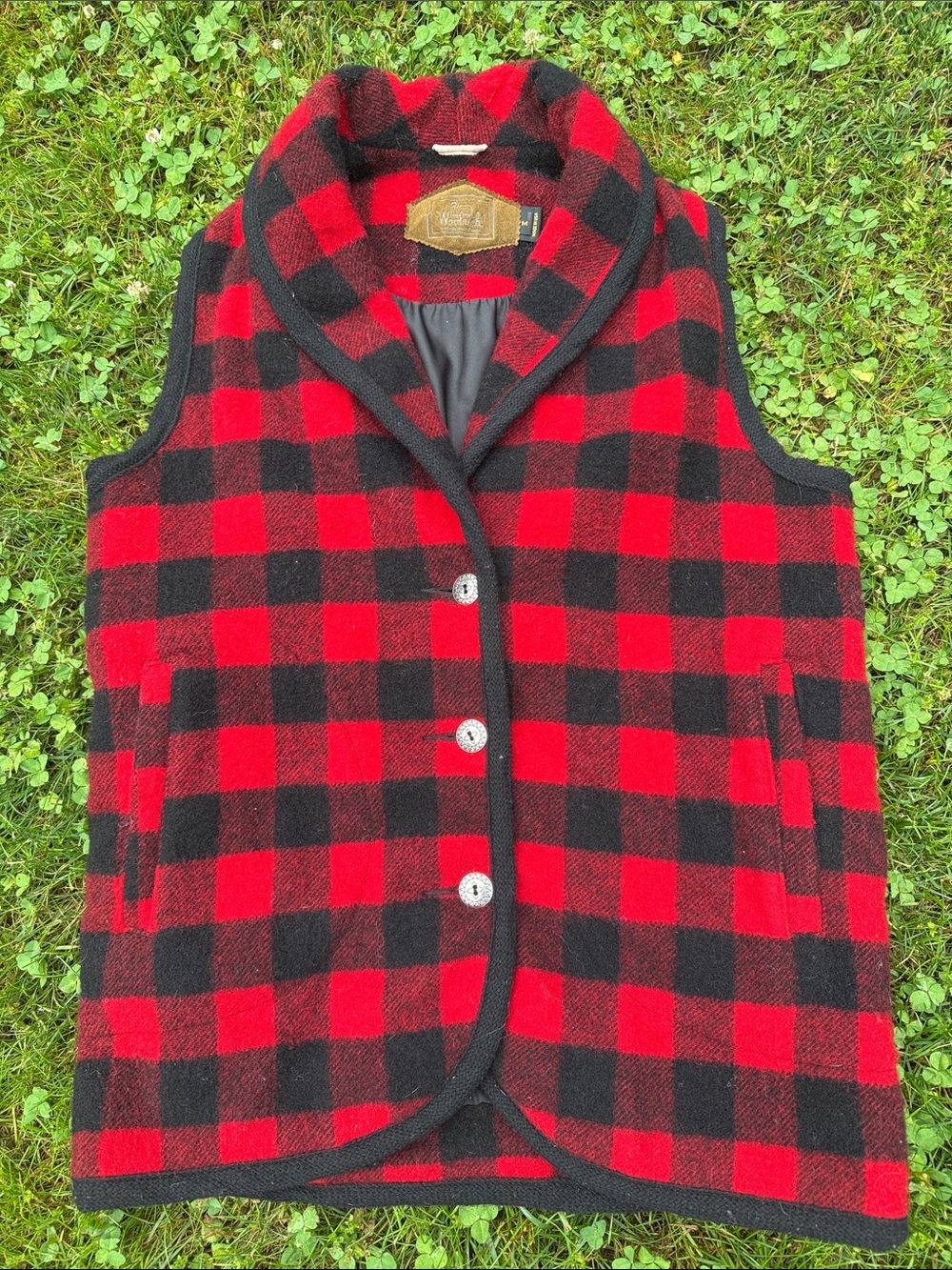 Vintage Woolrich Red and Black Buffalo Plaid Wool Vest - made in the US